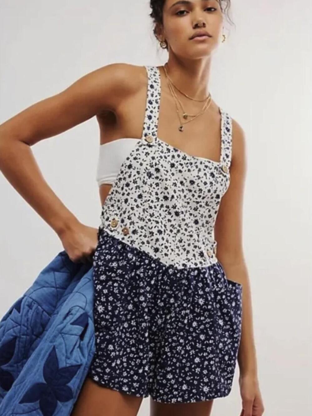Free People Navy and White Palm Bay Printed 3" Shortails - Size - Small - NWOT